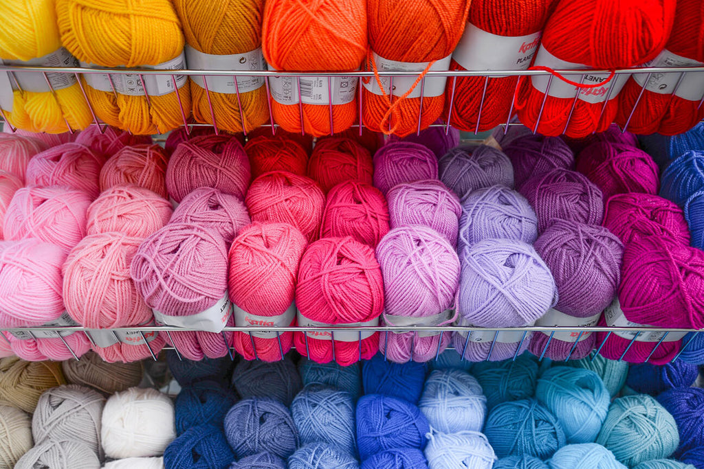 Craft fair and shows, a wool stand with every coloured wool.